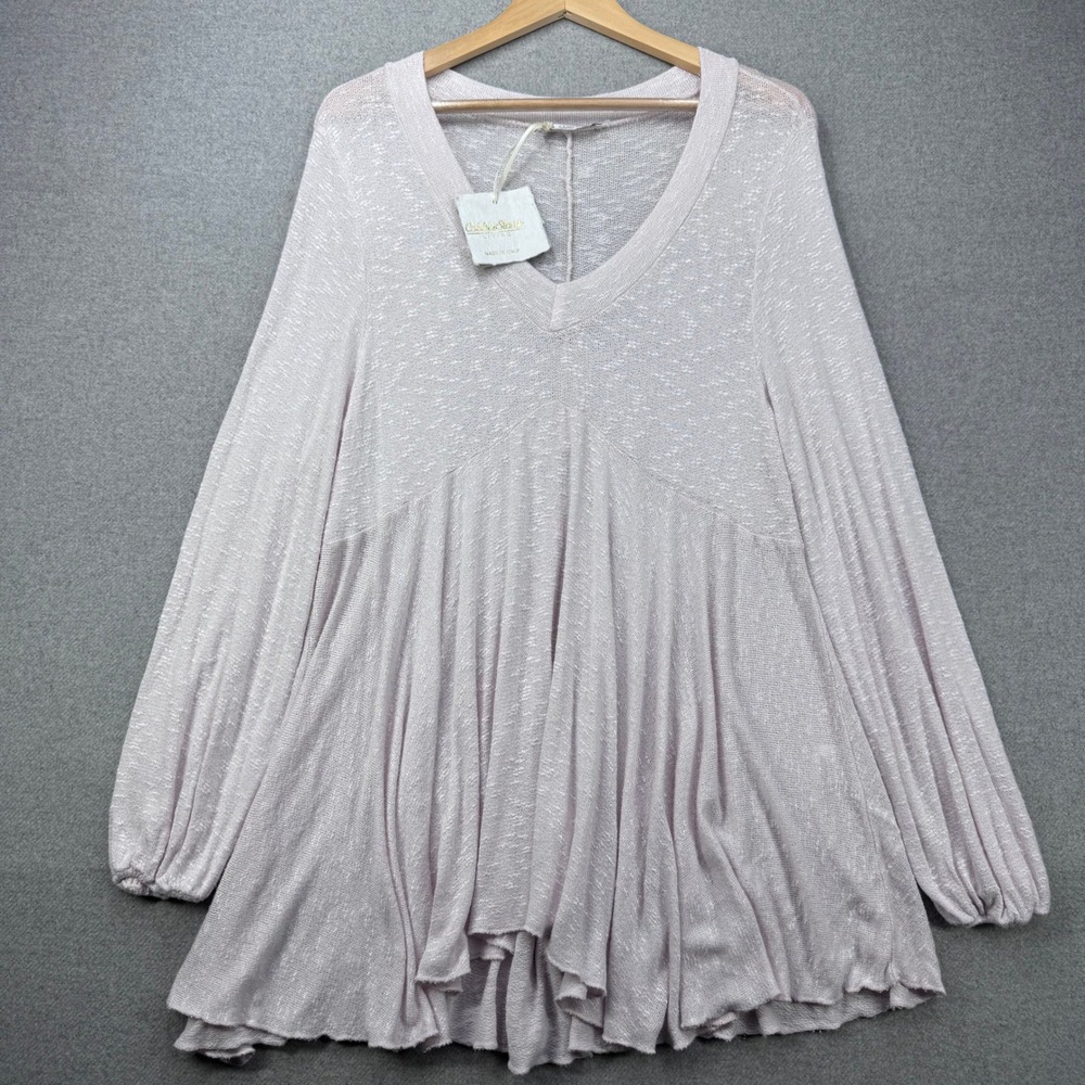 CobbleStone Living Sasha V Neck Pullover One Size Pink Peplum Made In Italy